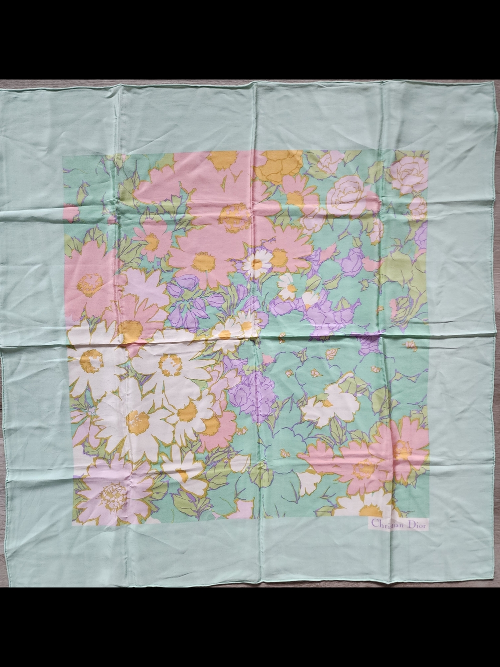 Auth Dior Pastel Floral Silk Scarf - Mint, Pink & White